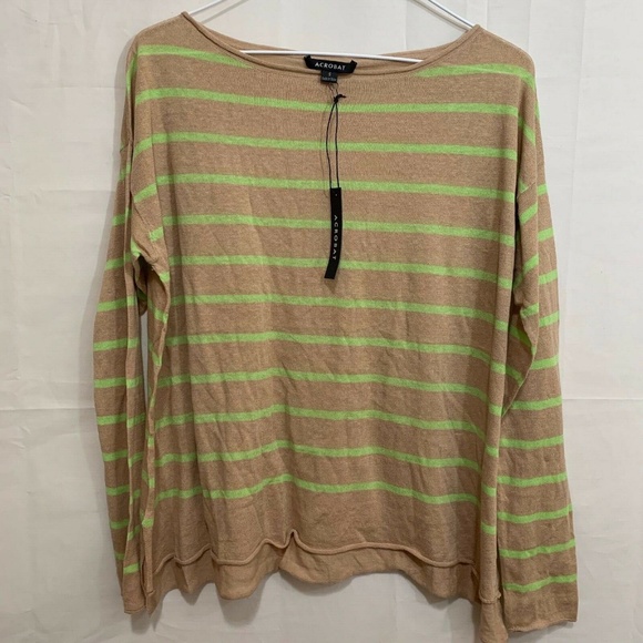 Acrobat Women's NWT Long Sleeve Top in Tan/Green Stripes Size Small - Picture 1 of 1